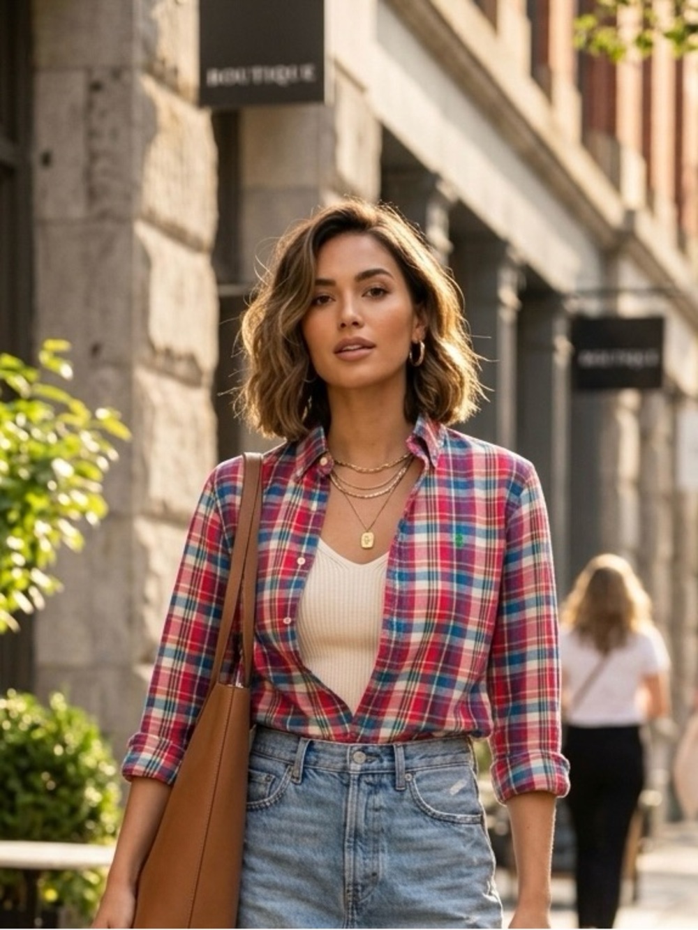 Ralph Lauren Red, Blue & White Plaid Button-Down Shirt